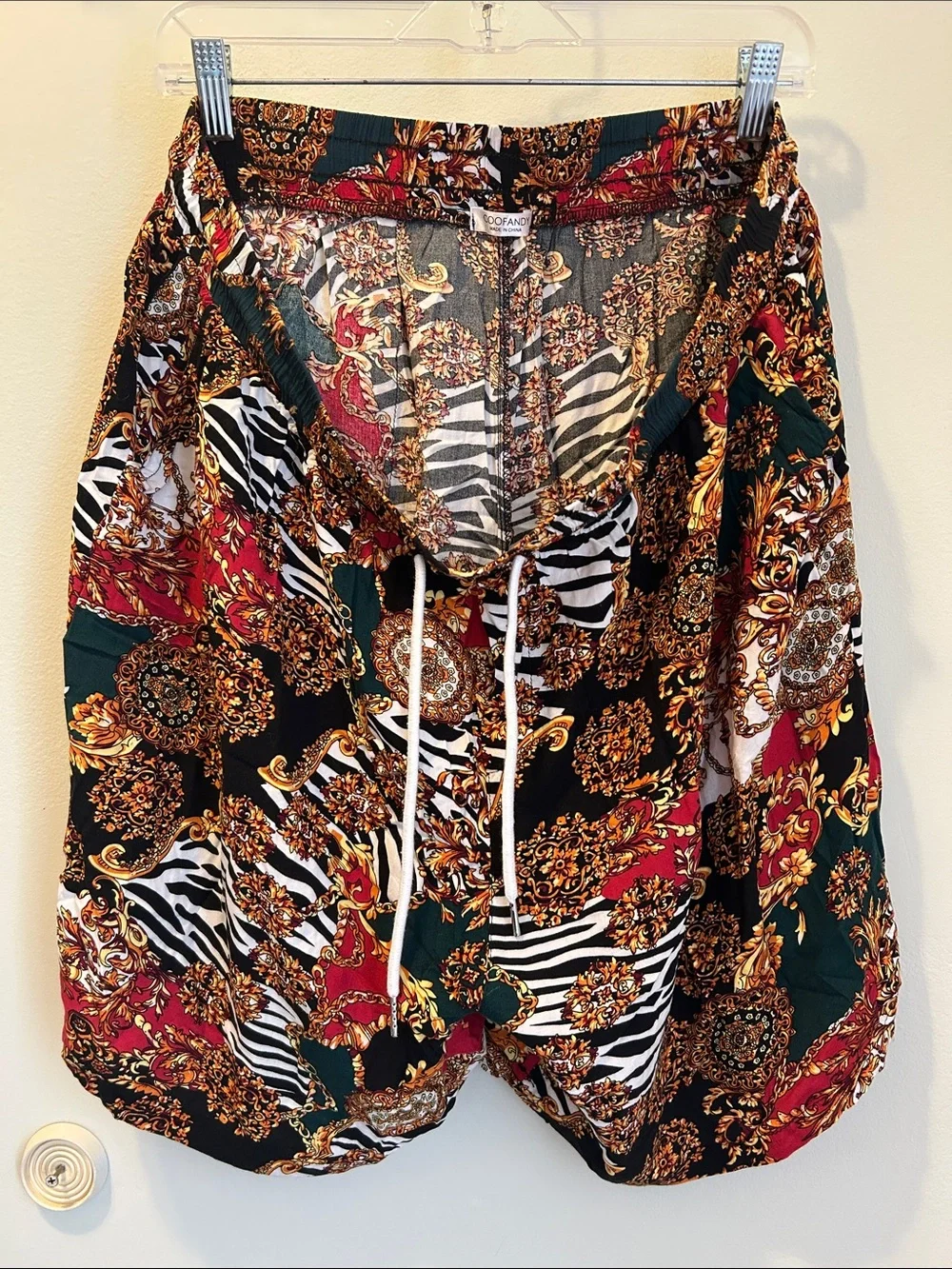 Women's Printed Drawstring Bermuda Shorts in Black, Red & Green